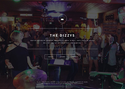 Screenshot of website for The Dizzy's band